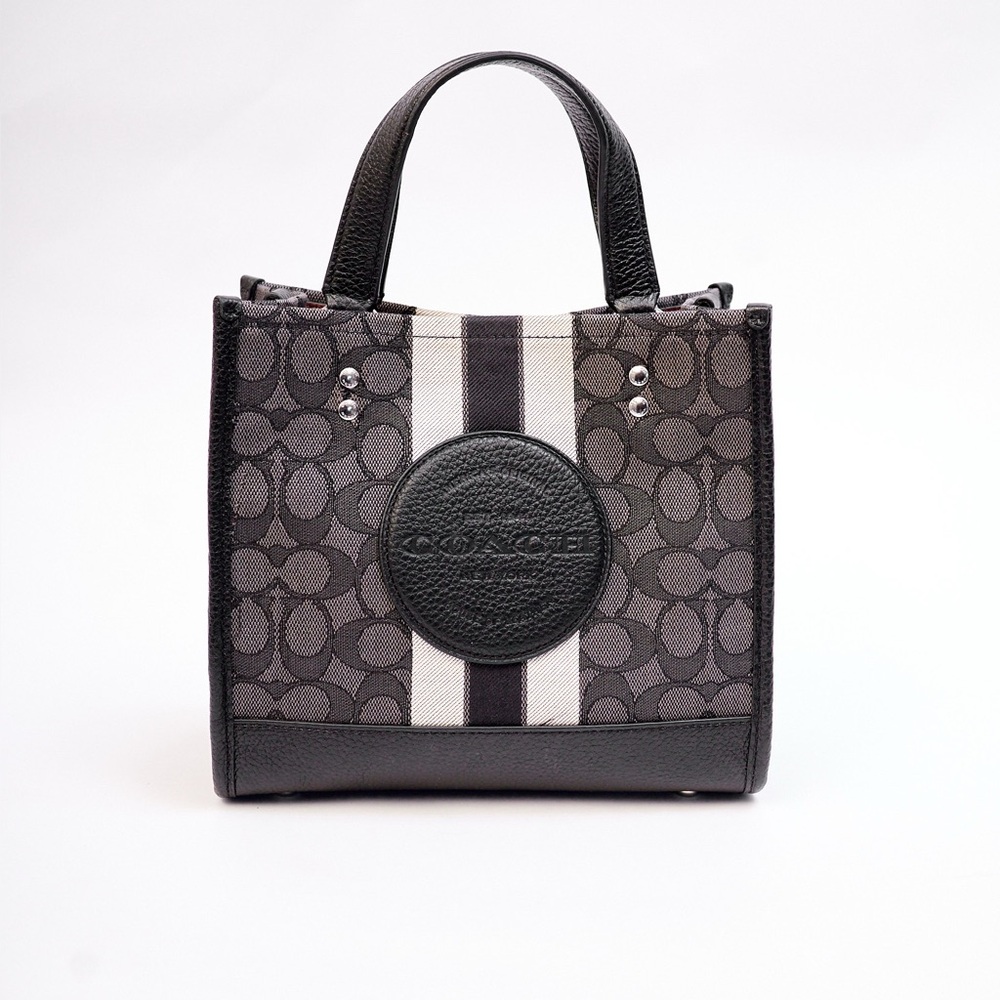 COACH Dumsy Black Monogram Nautical Stripe Tote 22